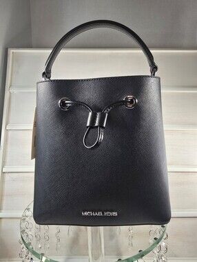 MICHAEL KORS Black Leather Top-Handle Bucket Bag only